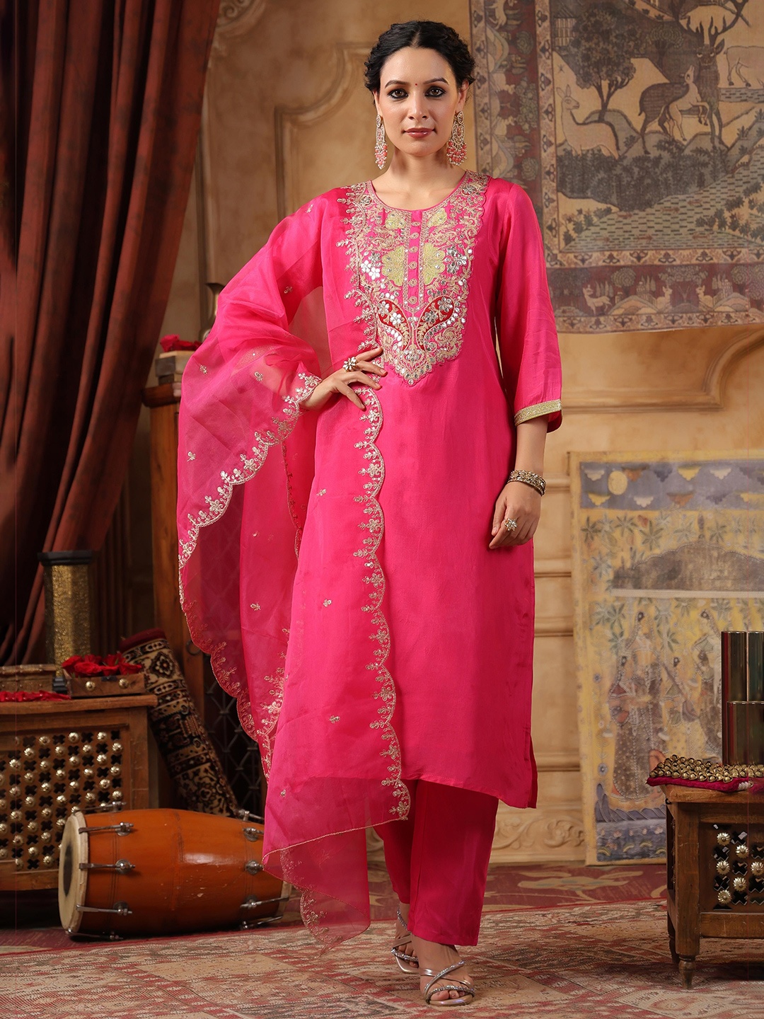 SCAKHI Women Floral Embroidered Regular Thread Work Dupion Silk Kurta with Trousers & With Dupatta, Pink
SCAKHI Women Floral Embroidered Regular Thread Work Dupion Silk Kurta with Trousers & With Dupatta, Pink