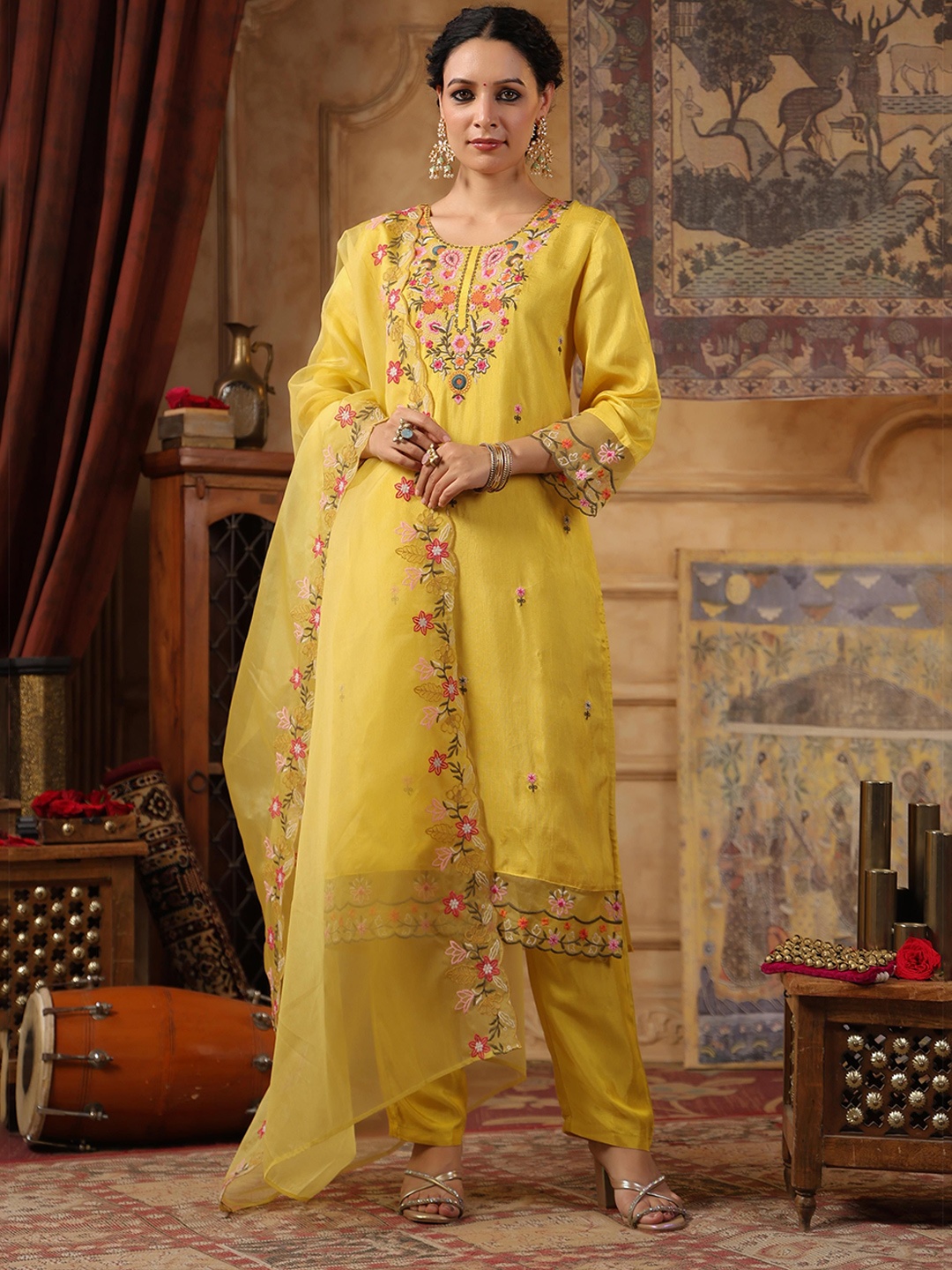 SCAKHI Women Embroidered Regular Thread Work Dupion Silk Kurta with Trousers & With Dupatta, Lime green
SCAKHI Women Embroidered Regular Thread Work Dupion Silk Kurta with Trousers & With Dupatta, Lime green