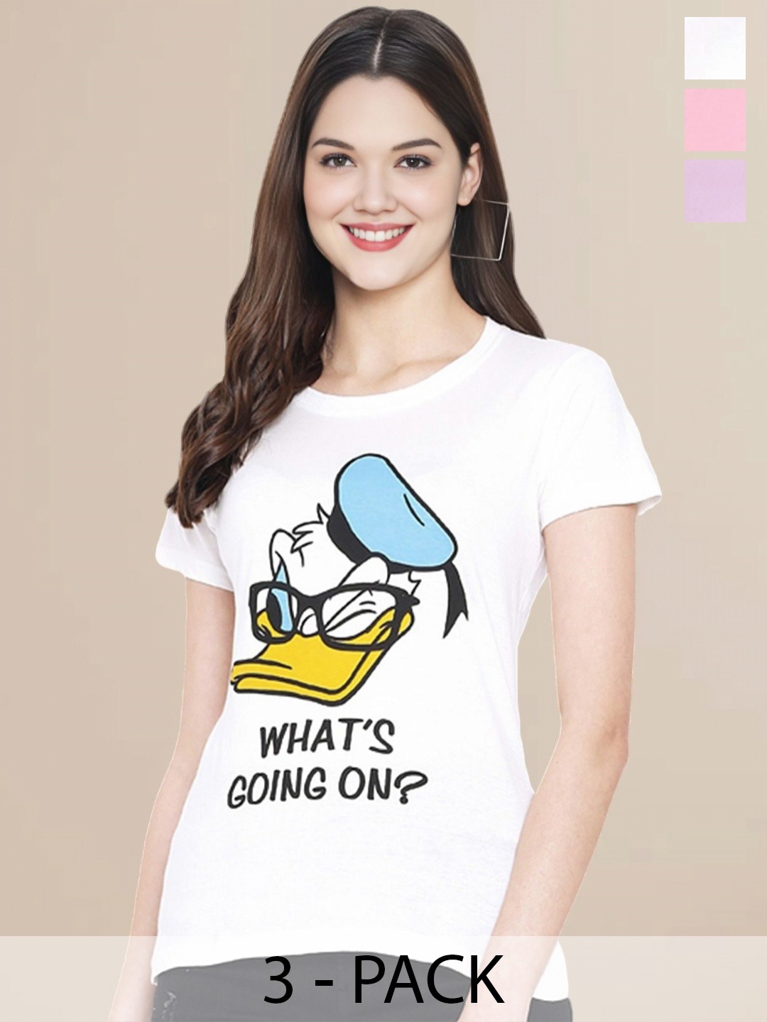 Metronaut Women Pack Of 3 Typography Printed Round Neck Cotton Donald Duck T-shirts, Pink
Metronaut Women Pack Of 3 Typography Printed Round Neck Cotton Donald Duck T-shirts, Pink