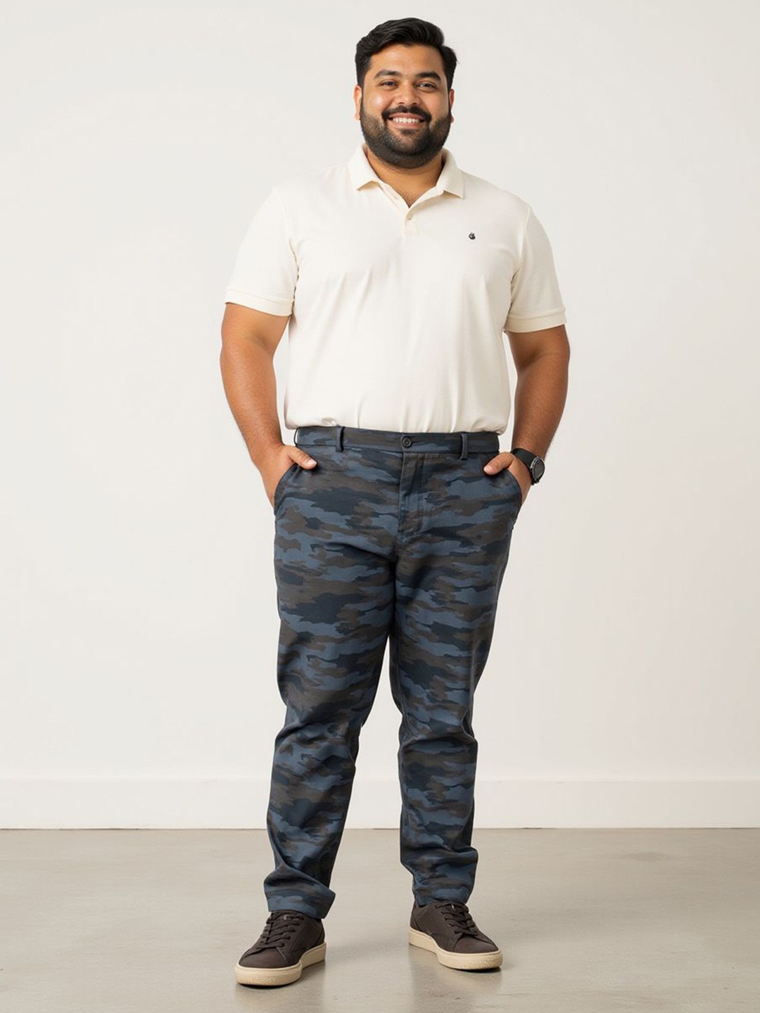 The Pant Project Men Plus Size Camouflage Printed Comfort Slim Fit Cargos Trousers, Navy blue
The Pant Project Men Plus Size Camouflage Printed Comfort Slim Fit Cargos Trousers, Navy blue