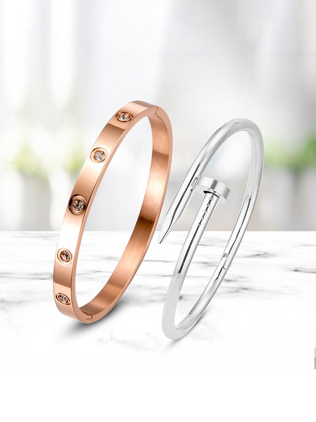 DIVASTRI Set Of 2 Rose Gold-Plated Stainless Steel AD Anti Tarnish Evil Eye Kada Bracelets
DIVASTRI Set Of 2 Rose Gold-Plated Stainless Steel AD Anti Tarnish Evil Eye Kada Bracelets