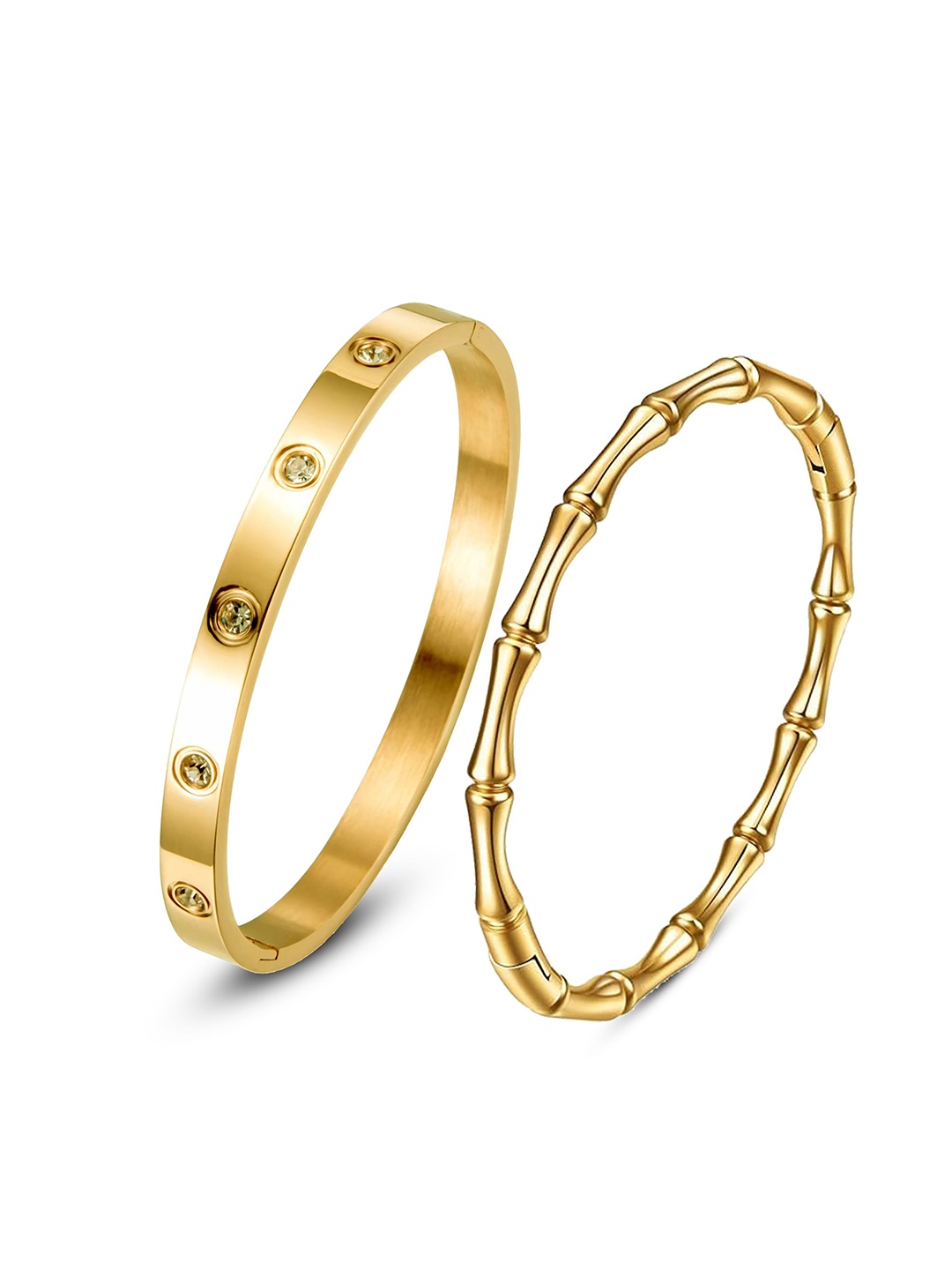 MEENAZ Set Of 2 Gold-Plated Stainless Steel American Diamond Anti Tarnish Kada Bracelets
MEENAZ Set Of 2 Gold-Plated Stainless Steel American Diamond Anti Tarnish Kada Bracelets