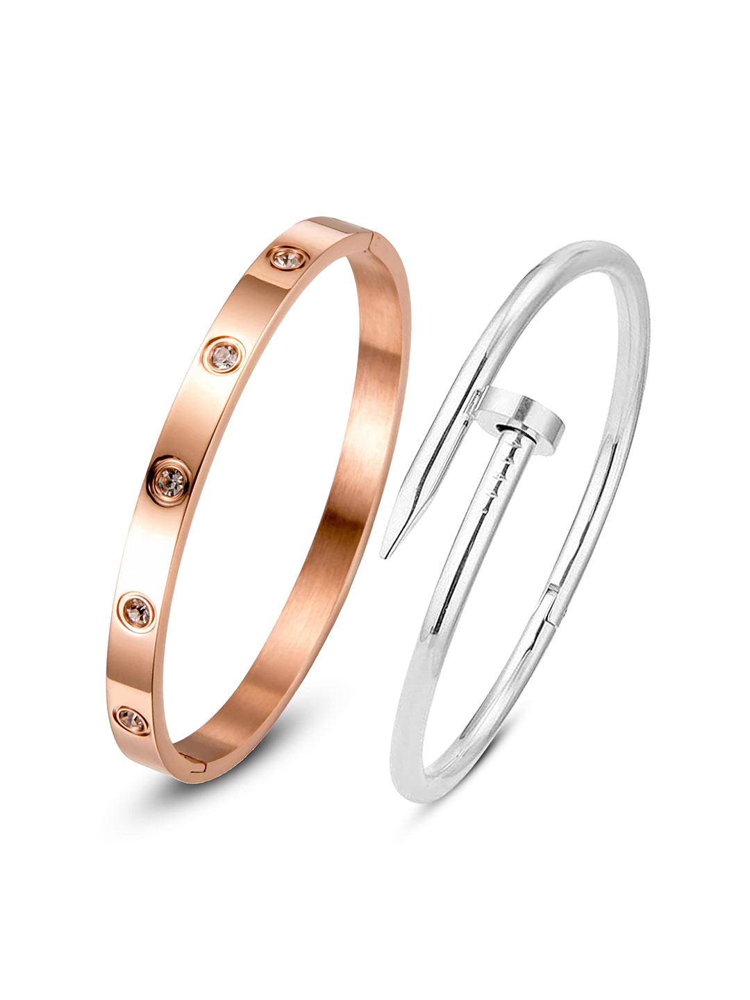 DIVASTRI Set Of 2 Rose Gold-Plated Stainless Steel AD Anti Tarnish Evil Eye Kada Bracelets
DIVASTRI Set Of 2 Rose Gold-Plated Stainless Steel AD Anti Tarnish Evil Eye Kada Bracelets
