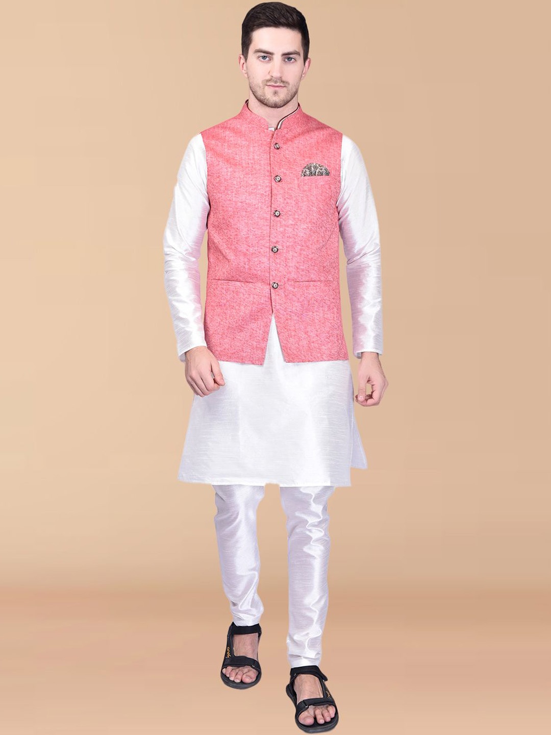 PRINTINDIA Mandarin Collar Long Sleeves Regular Pure Silk Kurta & Trouser & Nehru Jacket, White
PRINTINDIA Mandarin Collar Long Sleeves Regular Pure Silk Kurta & Trouser & Nehru Jacket, White