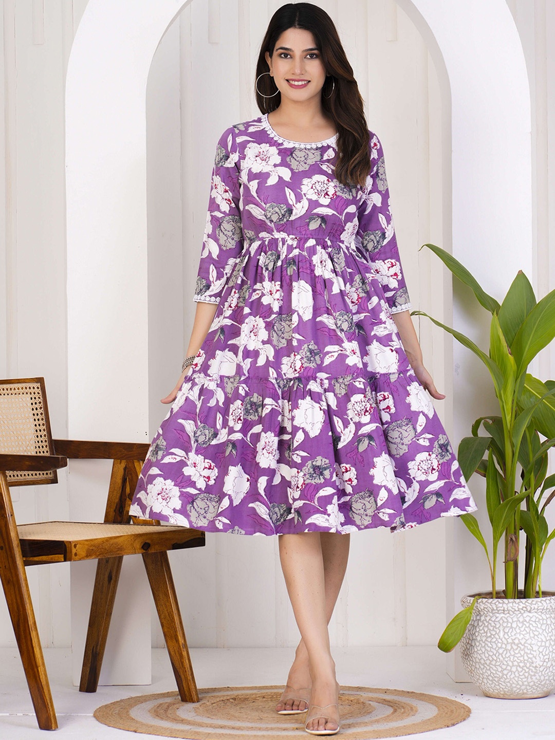 Assamica Floral Printed Round Neck Three-Quarter Sleeves Ethnic Dress, Purple
Assamica Floral Printed Round Neck Three-Quarter Sleeves Ethnic Dress, Purple