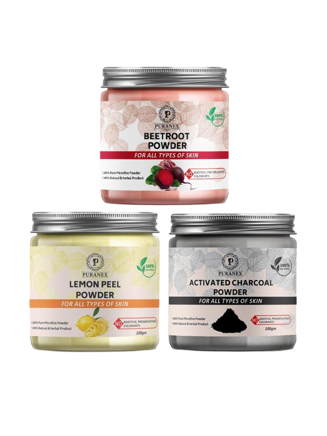 Puranex Set Of 3 Beetroot , Lemon Peel Powder & Charcoal Powder For Face - 100 g Each, White
Puranex Set Of 3 Beetroot , Lemon Peel Powder & Charcoal Powder For Face - 100 g Each, White
