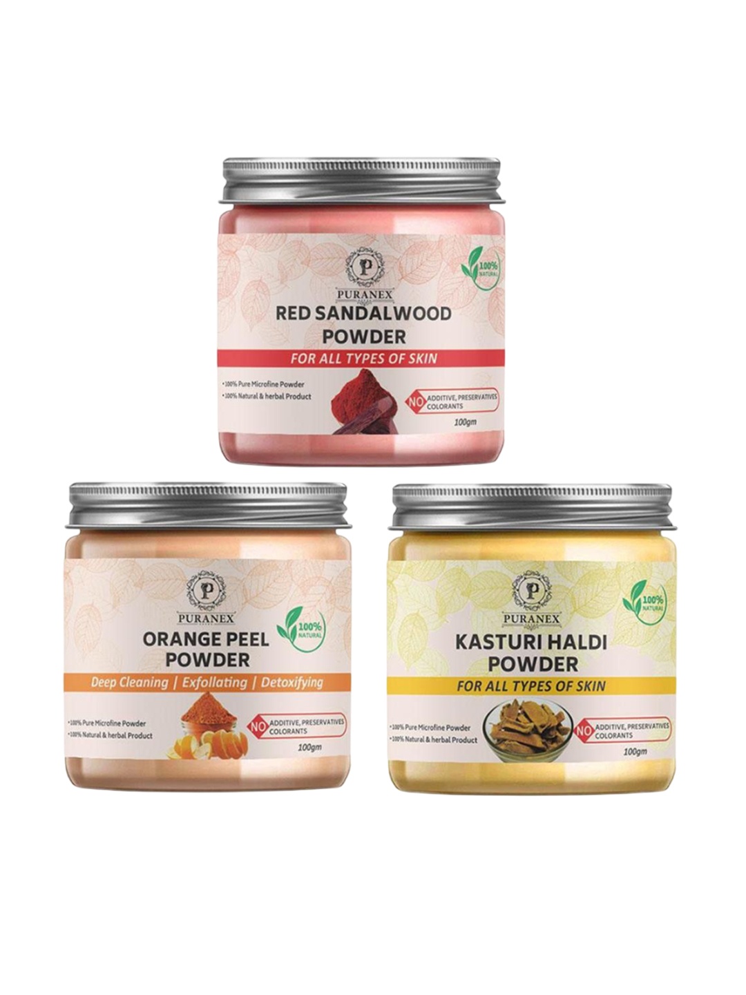 Puranex Set of 3 Red Sandal Wood, Orange Peel & Kasturi Haldi Powder For Face - 100 g Each, White
Puranex Set of 3 Red Sandal Wood, Orange Peel & Kasturi Haldi Powder For Face - 100 g Each, White