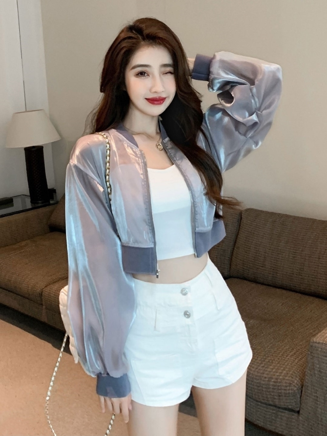 HERE&NOW Women Front Open Crop Top, Grey 
HERE&NOW Women Front Open Crop Top, Grey