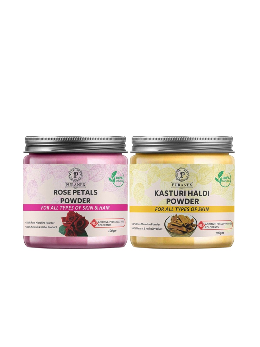 Puranex Set Of 2 Rose Petals Powder & Kasturi Haldi Powder For Face - 100 g Each, White
Puranex Set Of 2 Rose Petals Powder & Kasturi Haldi Powder For Face - 100 g Each, White