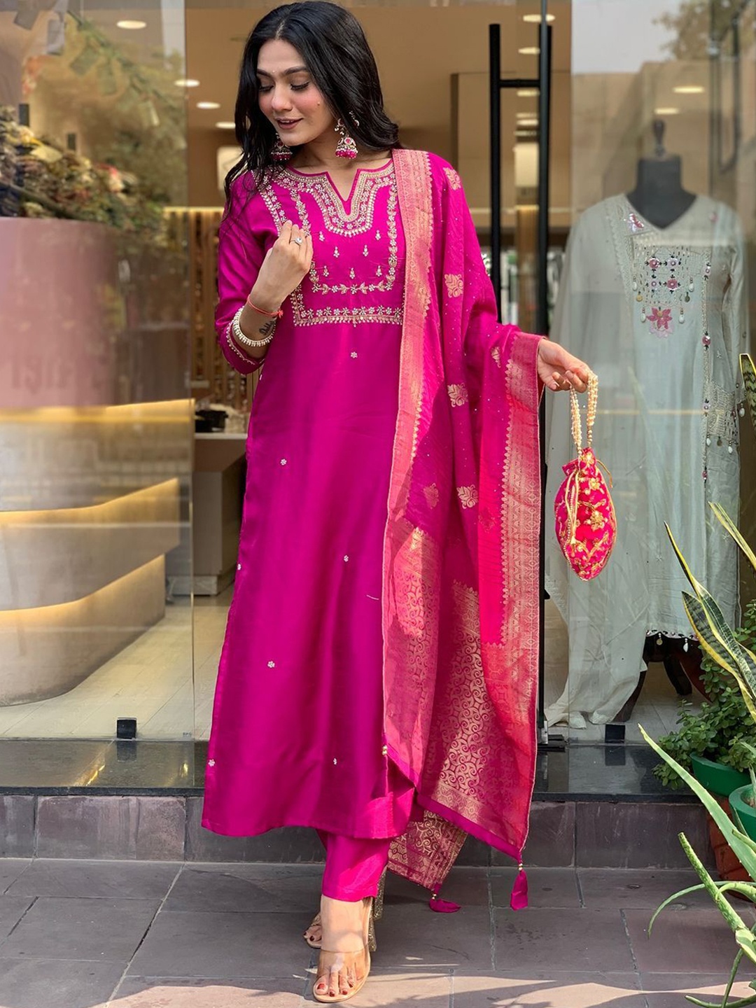 HERE&NOW Women Embroidered Regular Chanderi Silk Kurta with Pyjamas & With Dupatta, Pink
HERE&NOW Women Embroidered Regular Chanderi Silk Kurta with Pyjamas & With Dupatta, Pink