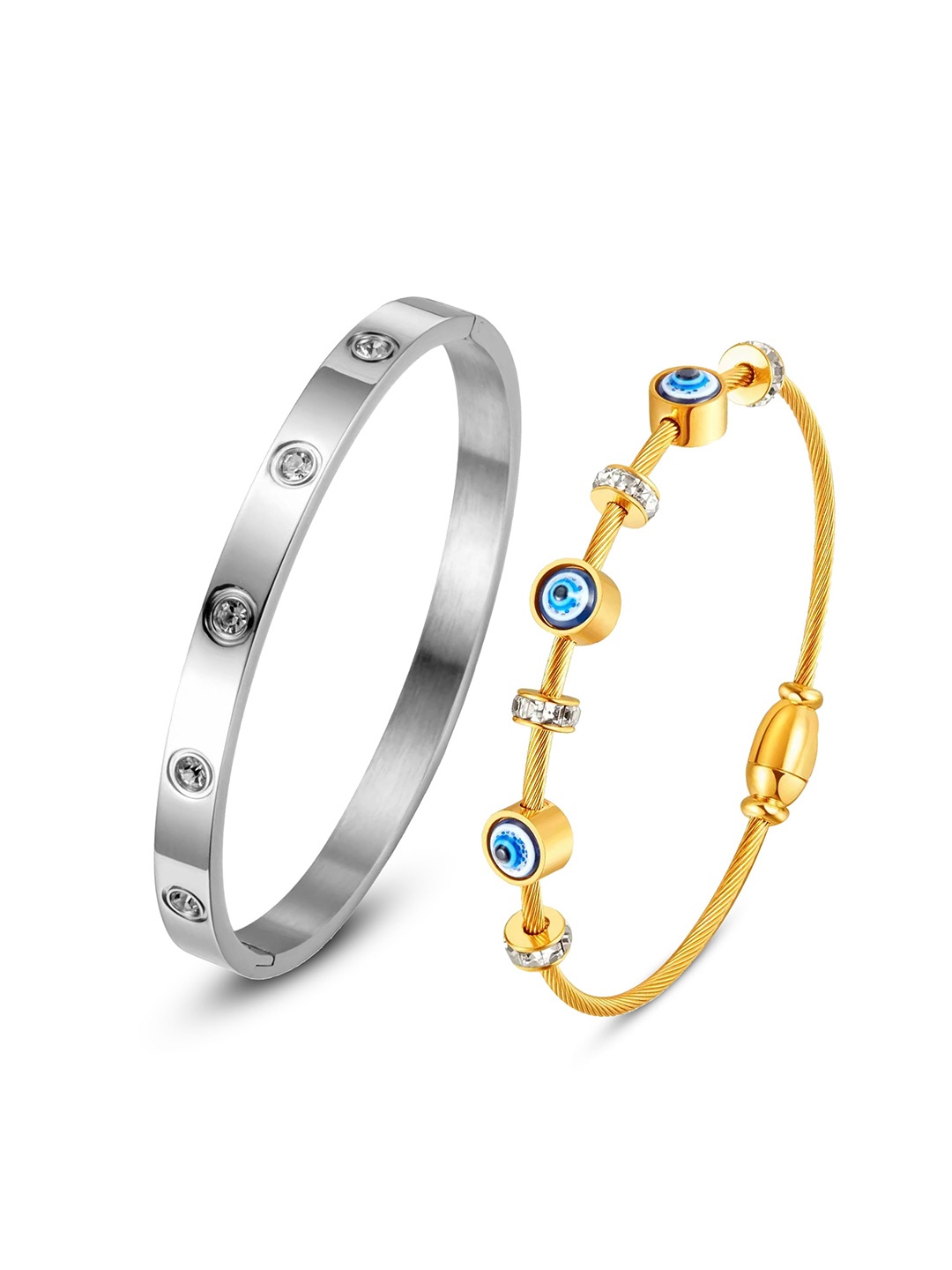 DIVASTRI Set Of 2 Stainless Steel American Diamond Studded Bangle-Style Bracelets, Silver
DIVASTRI Set Of 2 Stainless Steel American Diamond Studded Bangle-Style Bracelets, Silver