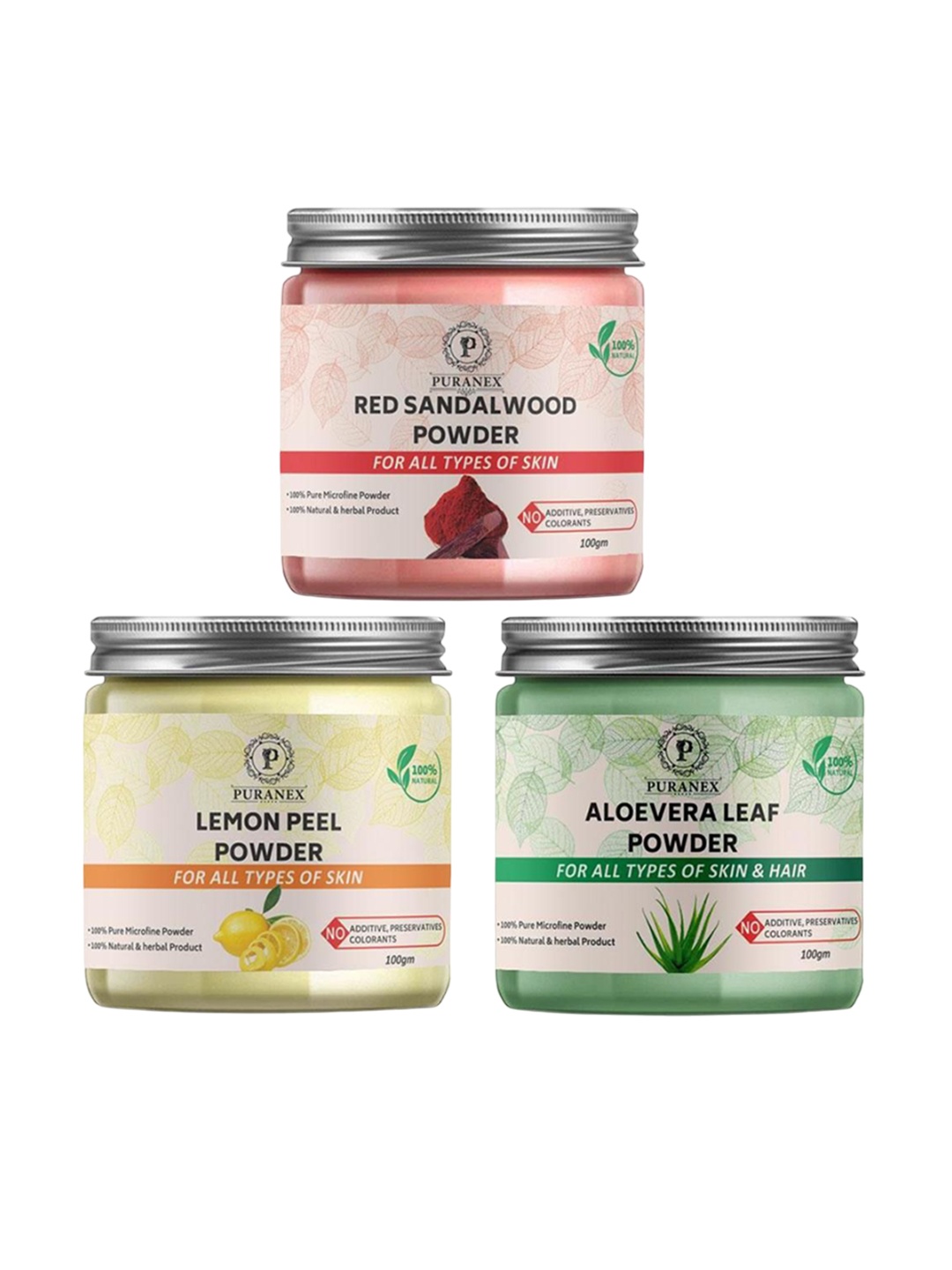 Puranex Set Of 3 Natural Red Sandal Wood- Lemon Peel & Aloevera Leaf Powder - 100 g Each, Pink
Puranex Set Of 3 Natural Red Sandal Wood- Lemon Peel & Aloevera Leaf Powder - 100 g Each, Pink
