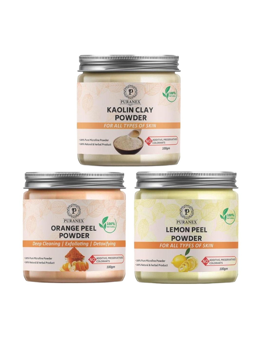 Puranex Set Of 3 Pure Kaolin Clay- Lemon Peel & Orange Peel Powder - 100 g Each, White
Puranex Set Of 3 Pure Kaolin Clay- Lemon Peel & Orange Peel Powder - 100 g Each, White