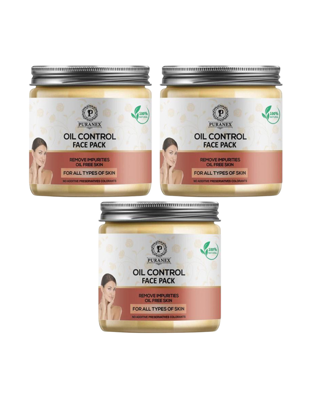 Puranex Set Of 3 100% Natural & Pure Oil Control Face Pack Powder - 100 g Each, White
Puranex Set Of 3 100% Natural & Pure Oil Control Face Pack Powder - 100 g Each, White