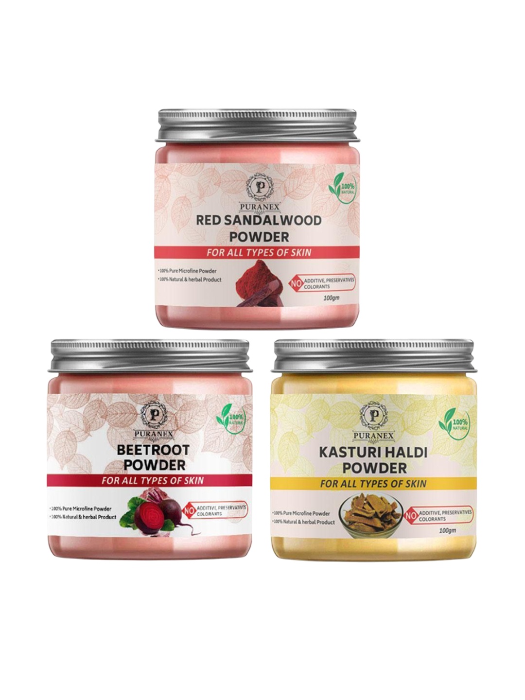 Puranex Set Of 3 Red Sandalwood - Beetroot & Kasturi Haldi Powder - 100 g Each, White
Puranex Set Of 3 Red Sandalwood - Beetroot & Kasturi Haldi Powder - 100 g Each, White