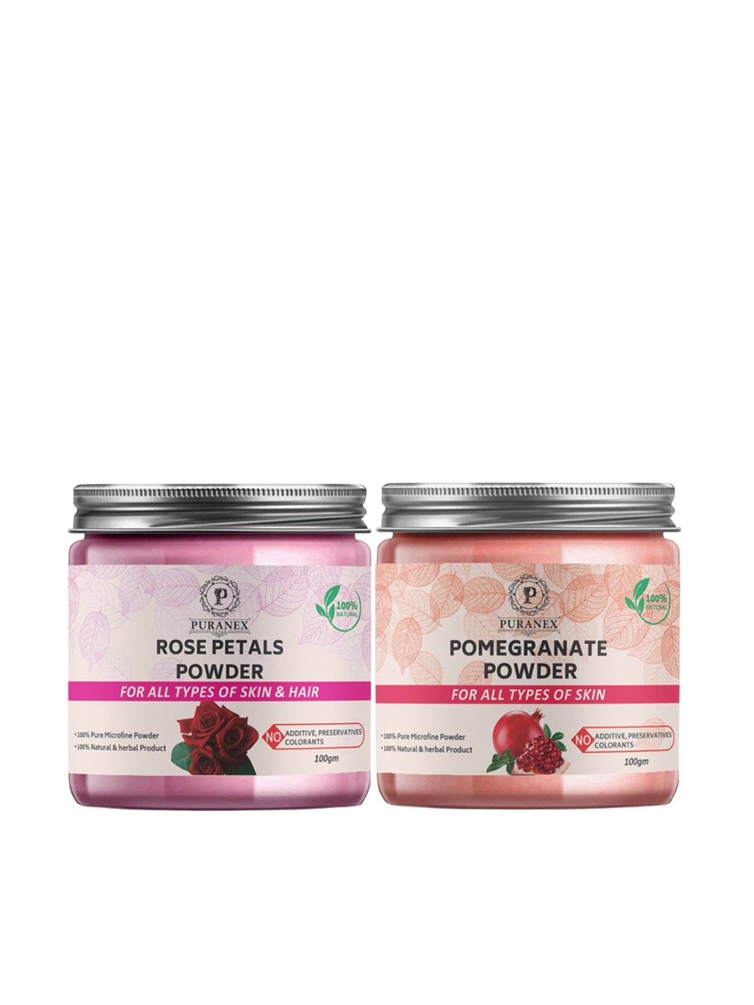 Puranex Set Of 2 Natural Rose Petal & Pomegranate Powder For Skin & Hair - 100 g Each, Pink
Puranex Set Of 2 Natural Rose Petal & Pomegranate Powder For Skin & Hair - 100 g Each, Pink