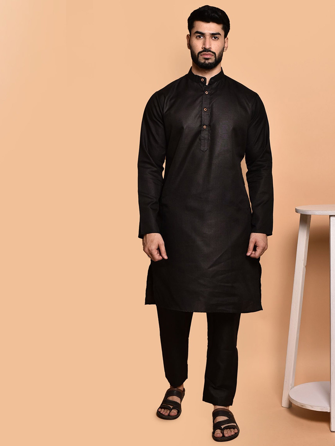 PRINTINDIA Band Collar Pure Cotton Straight Kurta with Trousers & Nehru Jacket, Black
PRINTINDIA Band Collar Pure Cotton Straight Kurta with Trousers & Nehru Jacket, Black