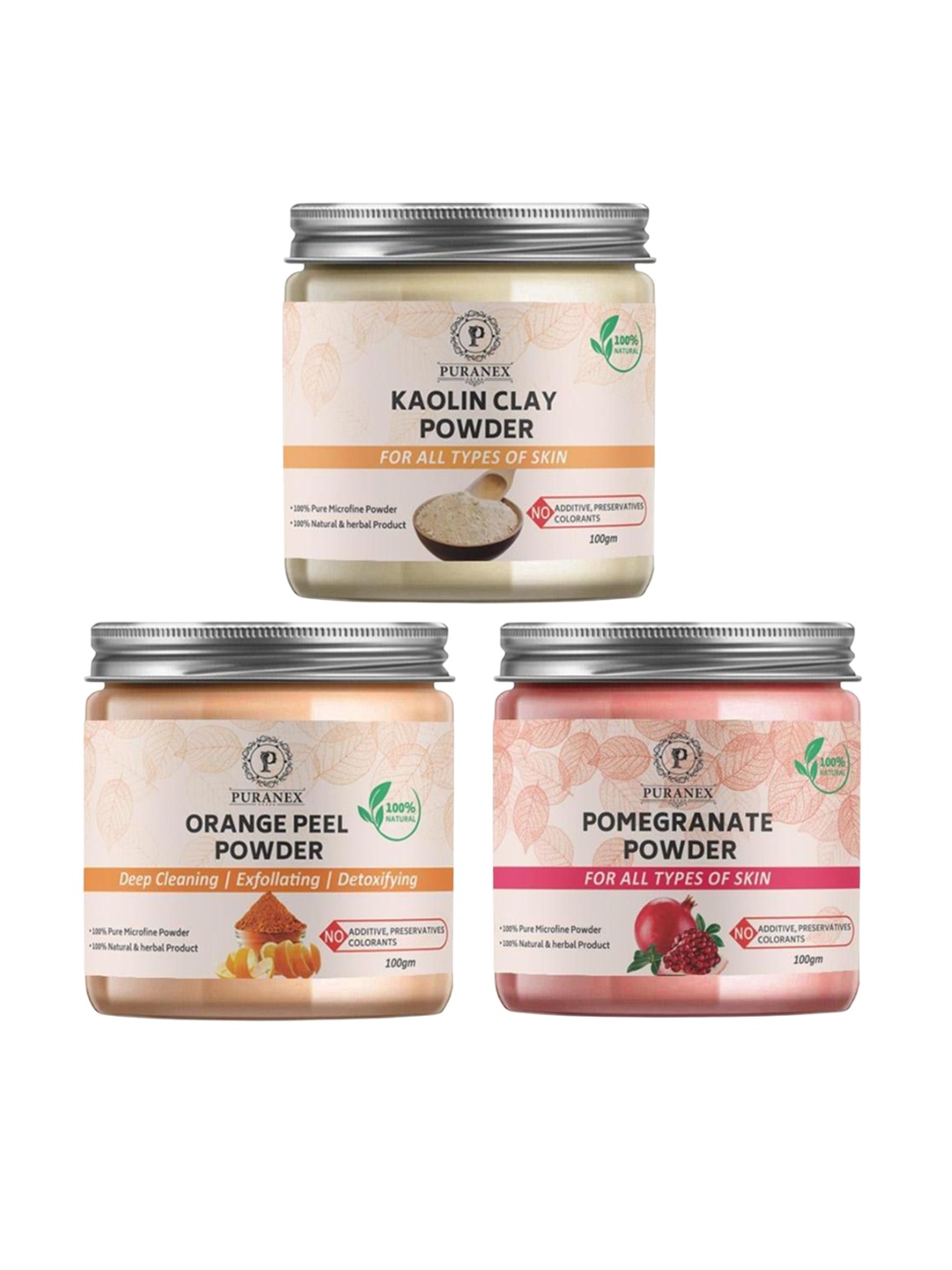 Puranex Set Of 3 Kaolin Clay - Orange Peel & Pomegranate Powder For Skin - 100 g Each, White
Puranex Set Of 3 Kaolin Clay - Orange Peel & Pomegranate Powder For Skin - 100 g Each, White