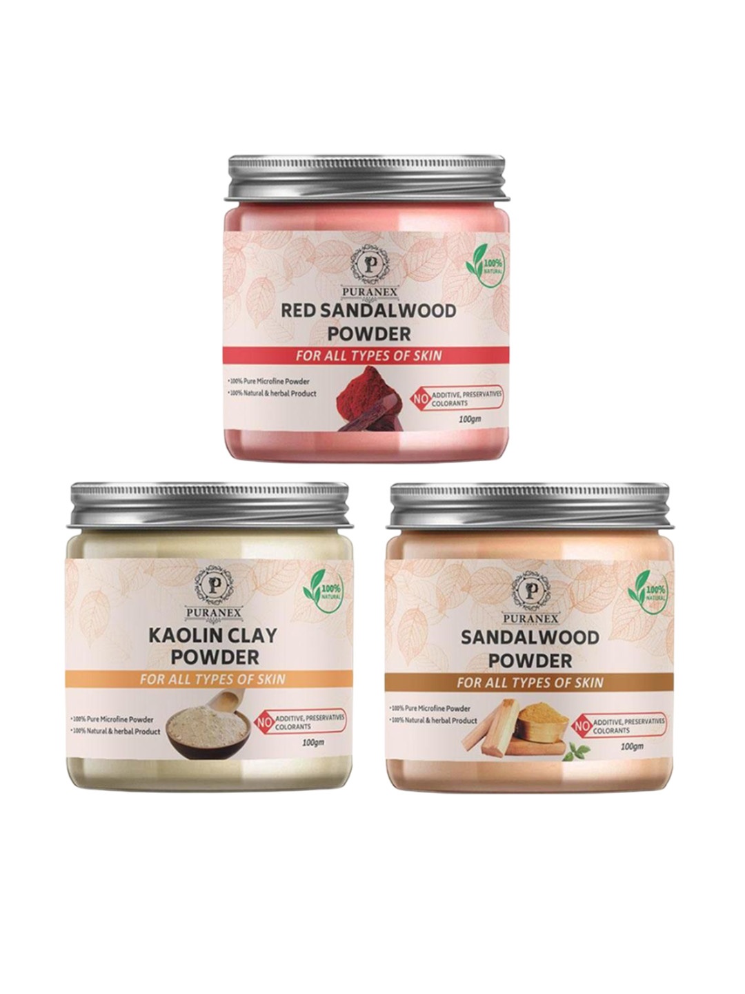 Puranex Set Of 3 Red Sandalwood, Kaolin Clay & Sandalwood Face Pack Powder - 100 g Each, White
Puranex Set Of 3 Red Sandalwood, Kaolin Clay & Sandalwood Face Pack Powder - 100 g Each, White
