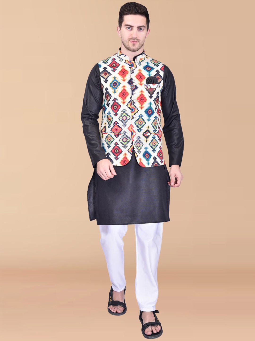 PRINTINDIA Mandarin Collar Pure Cotton Straight Kurta with Trousers & Nehru Jacket, Black
PRINTINDIA Mandarin Collar Pure Cotton Straight Kurta with Trousers & Nehru Jacket, Black
