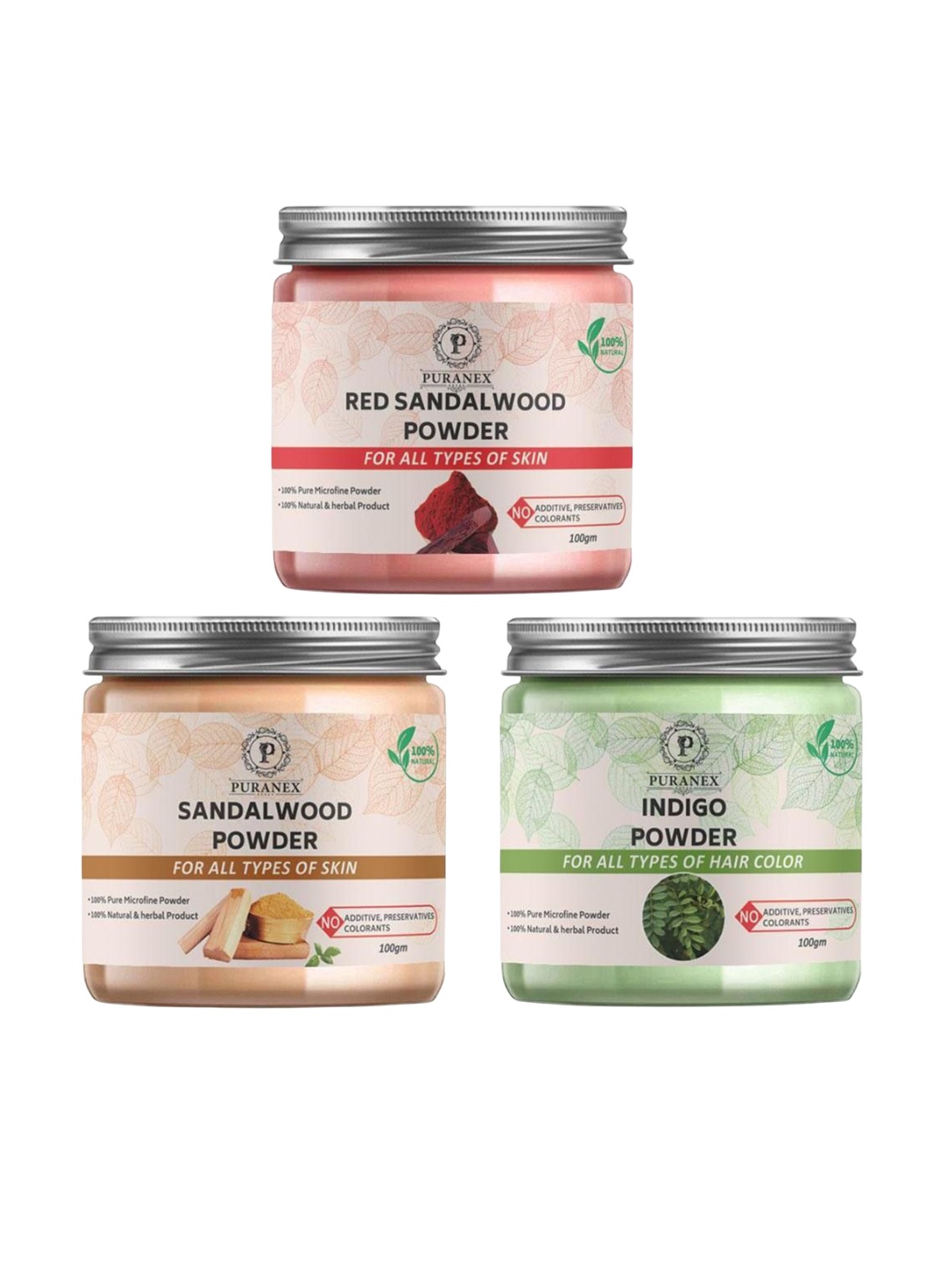 Puranex Set Of 3 Red Sandal Wood- Sandalwood & Indigo Powder For Hair & Skin - 100 g Each, Pink
Puranex Set Of 3 Red Sandal Wood- Sandalwood & Indigo Powder For Hair & Skin - 100 g Each, Pink