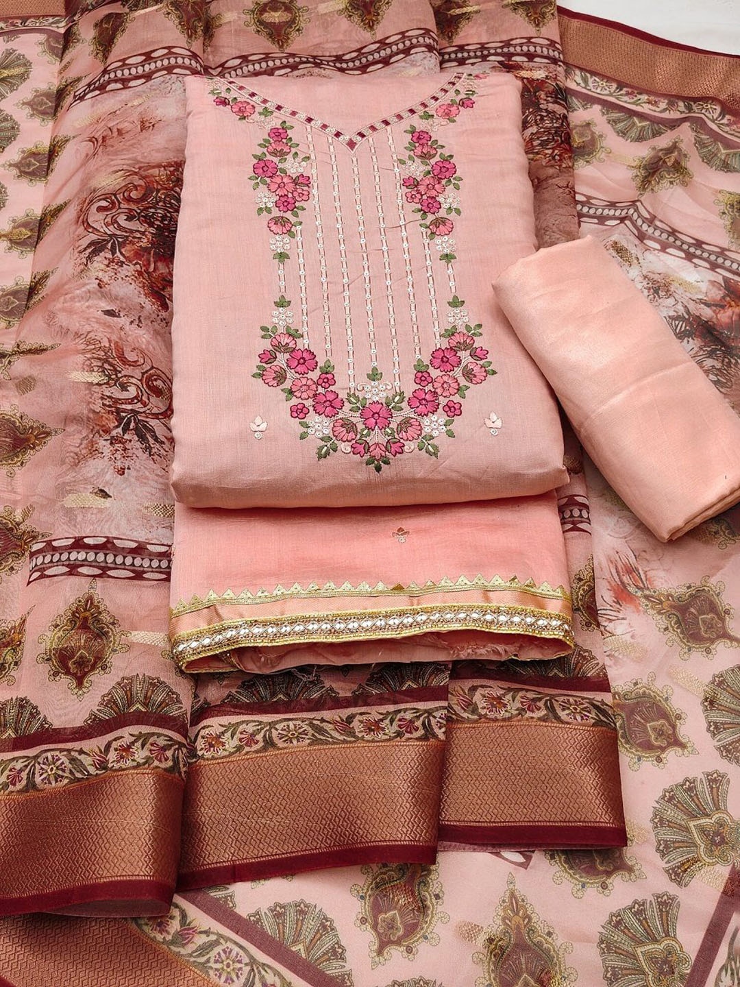 JULEE Floral Embroidered Thread Work Pure Silk Unstitched Dress Material, Orange
JULEE Floral Embroidered Thread Work Pure Silk Unstitched Dress Material, Orange