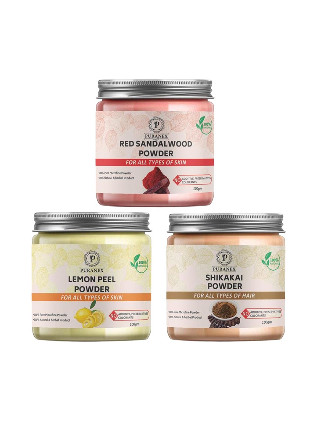 Puranex Set Of 3 Red Sandalwood, Lemon Peel & Shikakai Skin & Hair Powder-100 g Each, White
Puranex Set Of 3 Red Sandalwood, Lemon Peel & Shikakai Skin & Hair Powder-100 g Each, White