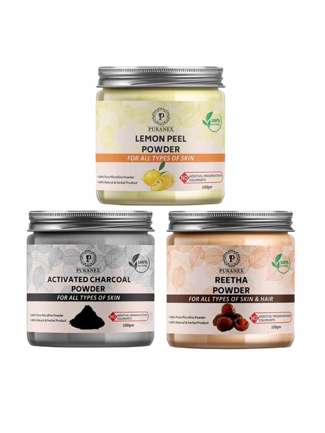 Puranex Set Of 3 Natural Lemon Peel - Activated Charcoal & Reetha Powder - 100 g Each, White
Puranex Set Of 3 Natural Lemon Peel - Activated Charcoal & Reetha Powder - 100 g Each, White