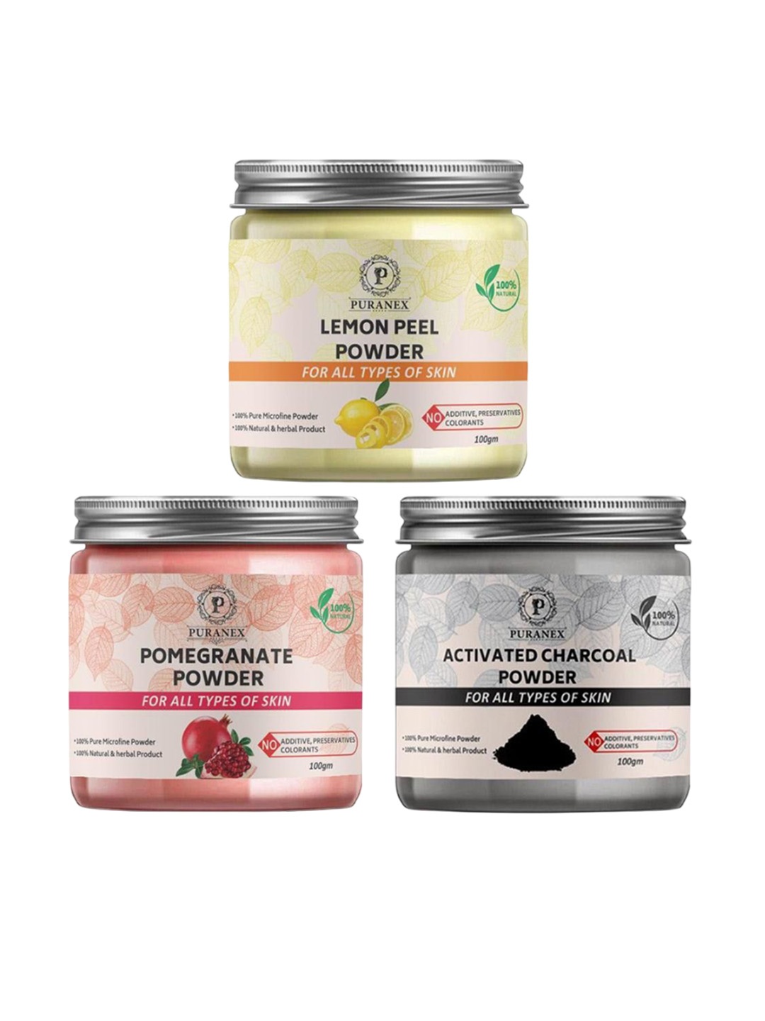 Puranex Set Of 3 Lemon Peel, Pomegranate & Charcoal Powder For Skin - 100 g Each, White
Puranex Set Of 3 Lemon Peel, Pomegranate & Charcoal Powder For Skin - 100 g Each, White