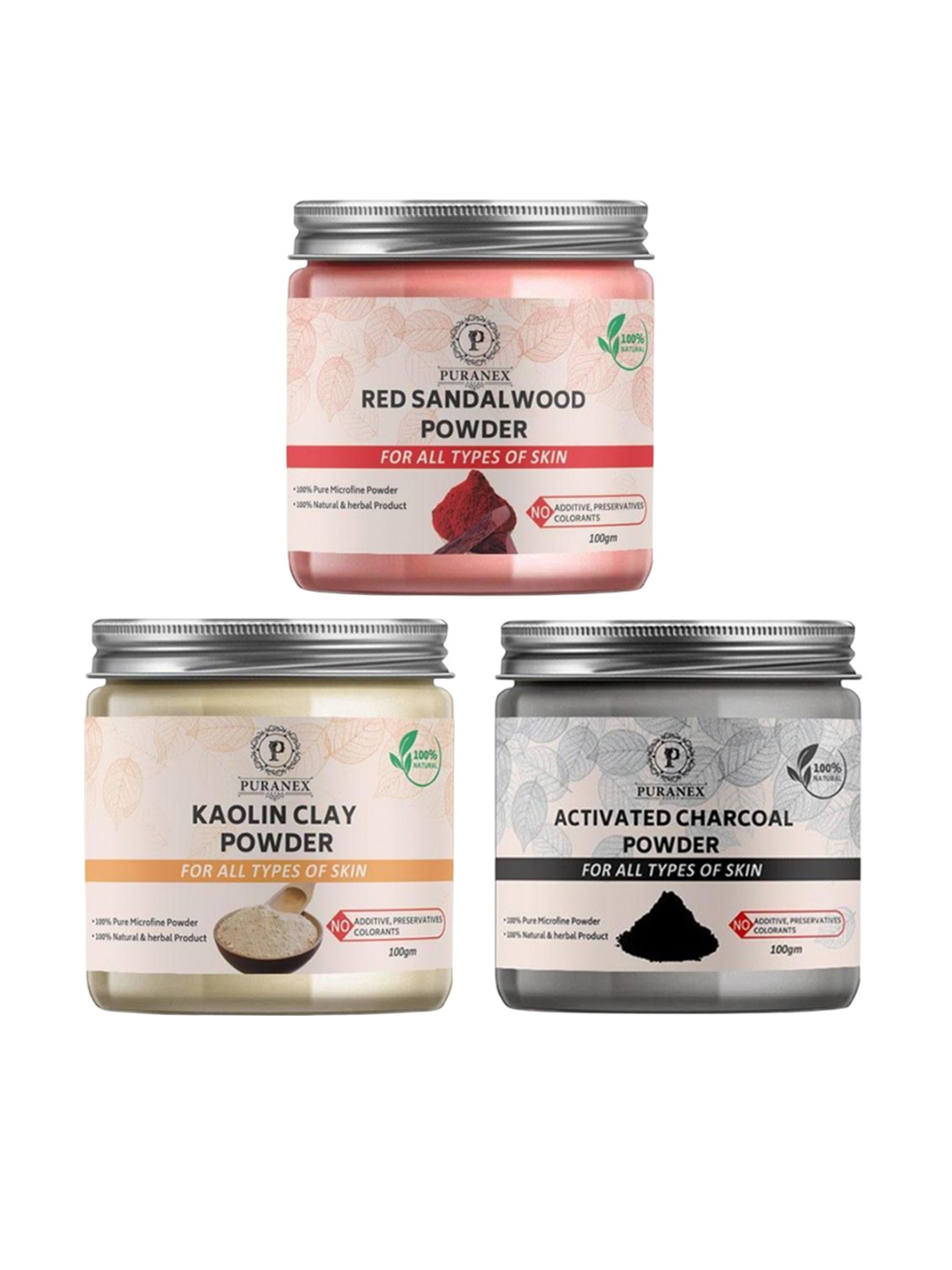 Puranex Set Of 3 Red Sandalwood, Kaolin & Activated Charcoal Face Pack Powder - 100 g Each, White
Puranex Set Of 3 Red Sandalwood, Kaolin & Activated Charcoal Face Pack Powder - 100 g Each, White