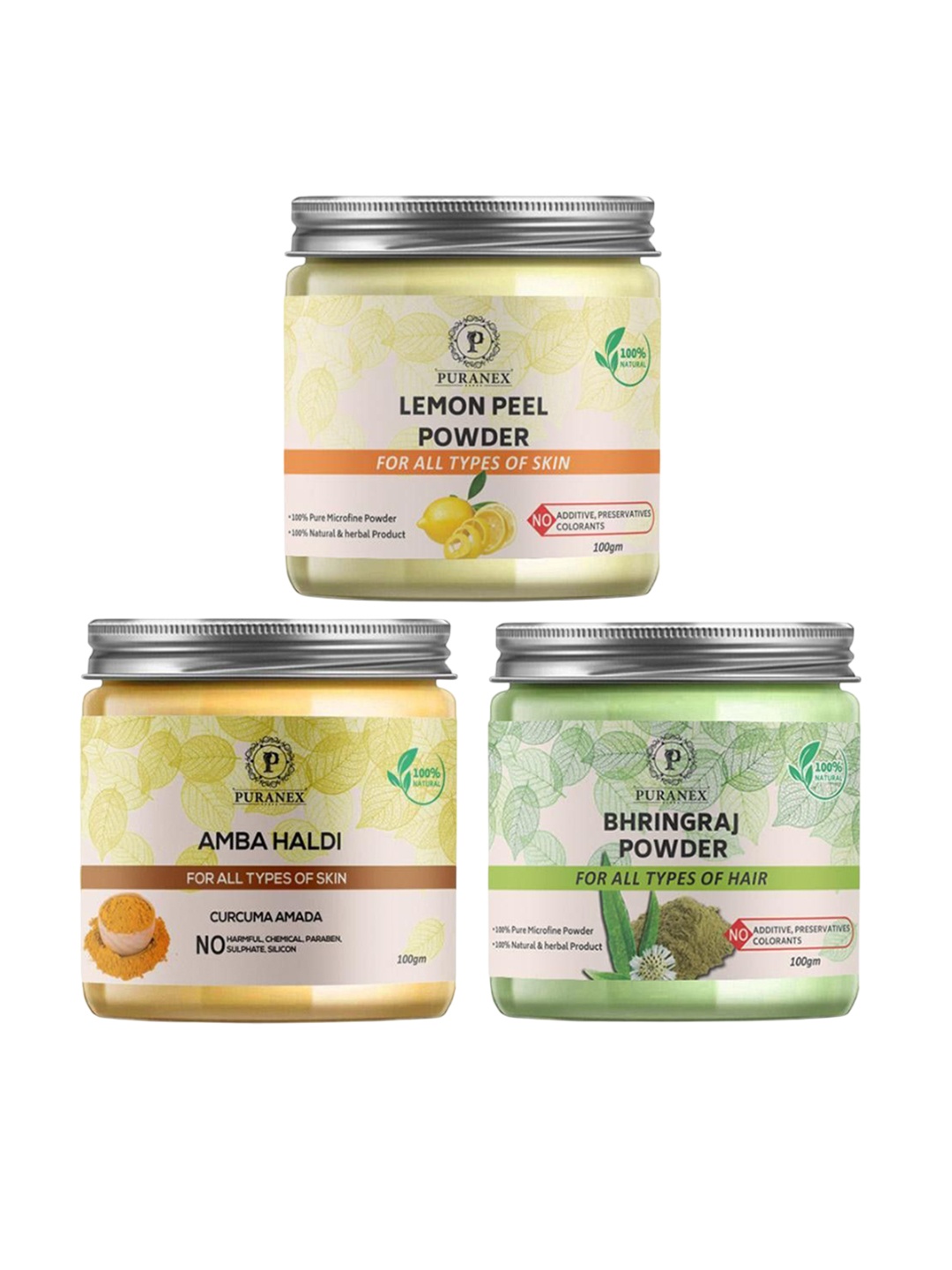 Puranex Set Of 3 Bhringraj- Amba Haldi & Lemon Peel Powder For Skin & Hair- 100g Each, Yellow
Puranex Set Of 3 Bhringraj- Amba Haldi & Lemon Peel Powder For Skin & Hair- 100g Each, Yellow
