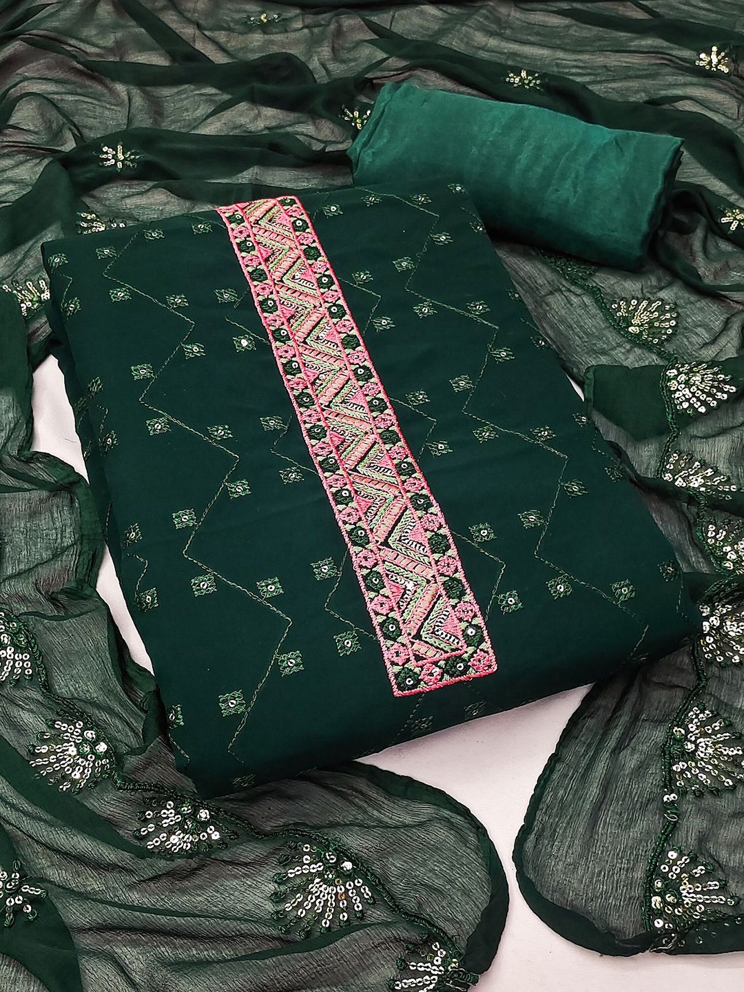 JULEE Floral Embroidered Sequinned Silk Georgette Unstitched Dress Material, Green
JULEE Floral Embroidered Sequinned Silk Georgette Unstitched Dress Material, Green