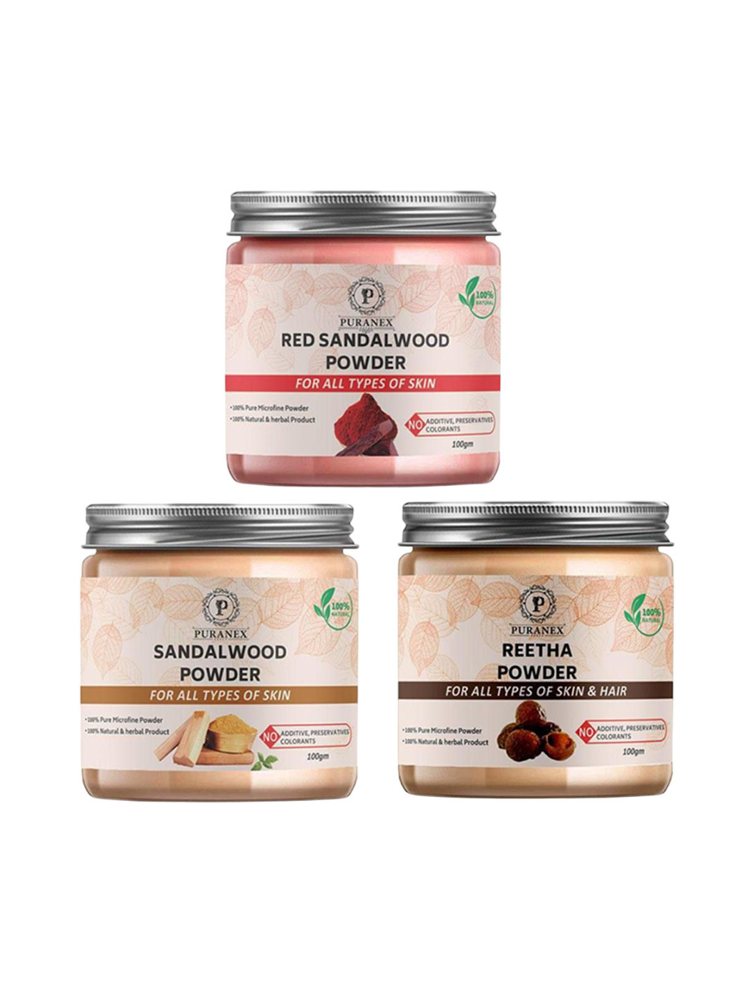 Puranex Set Of 3 Pure Red Sandal Wood- Sandalwood & Reetha Powder - 100 g Each, Pink
Puranex Set Of 3 Pure Red Sandal Wood- Sandalwood & Reetha Powder - 100 g Each, Pink