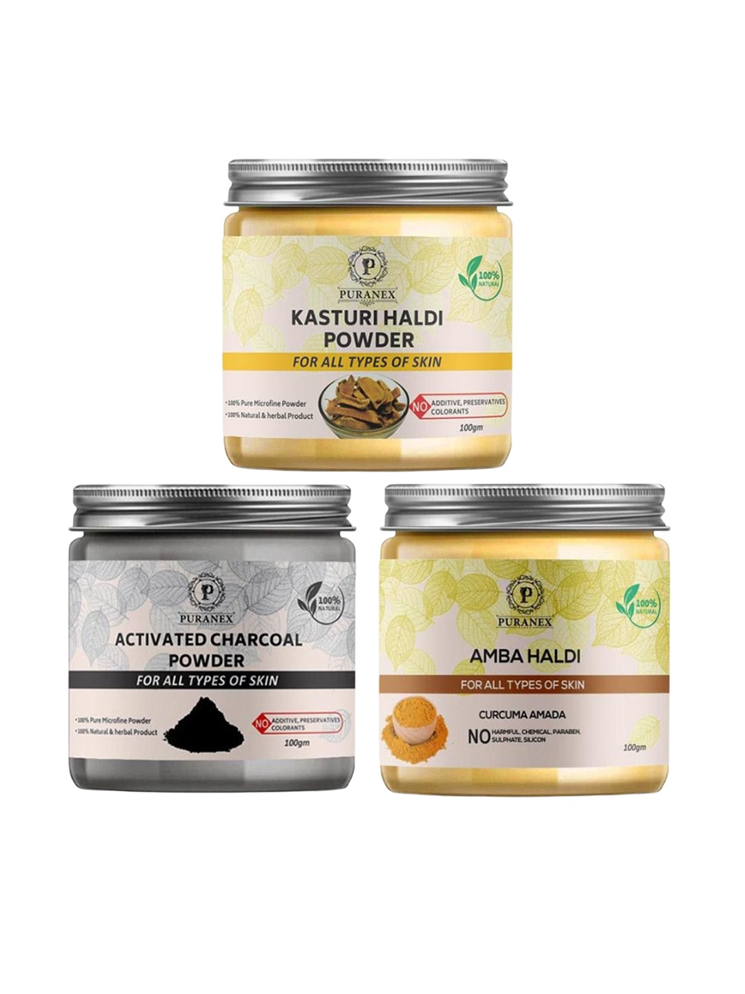 Puranex Set Of 3 Natural Kasturi Haldi- Activated Charcoal & Amba Haldi Powder- 100 g Each, Yellow
Puranex Set Of 3 Natural Kasturi Haldi- Activated Charcoal & Amba Haldi Powder- 100 g Each, Yellow
