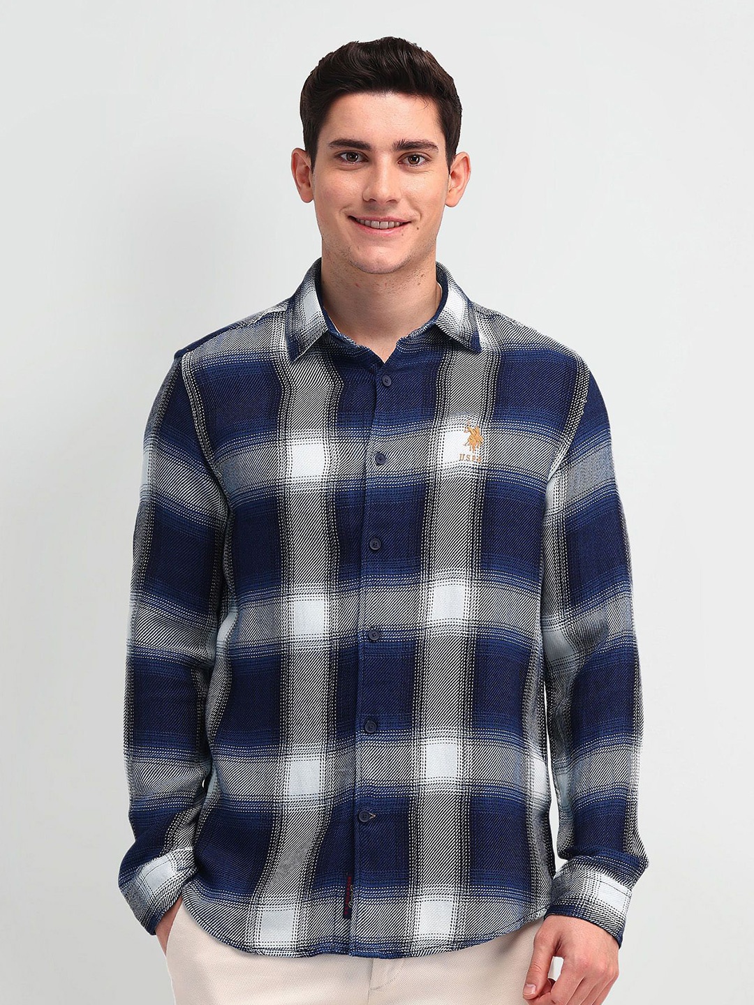 U.S. Polo Assn. Denim Co. Men Spread Collar Checked Cotton Slim Fit Casual Shirt, Navy blue
U.S. Polo Assn. Denim Co. Men Spread Collar Checked Cotton Slim Fit Casual Shirt, Navy blue