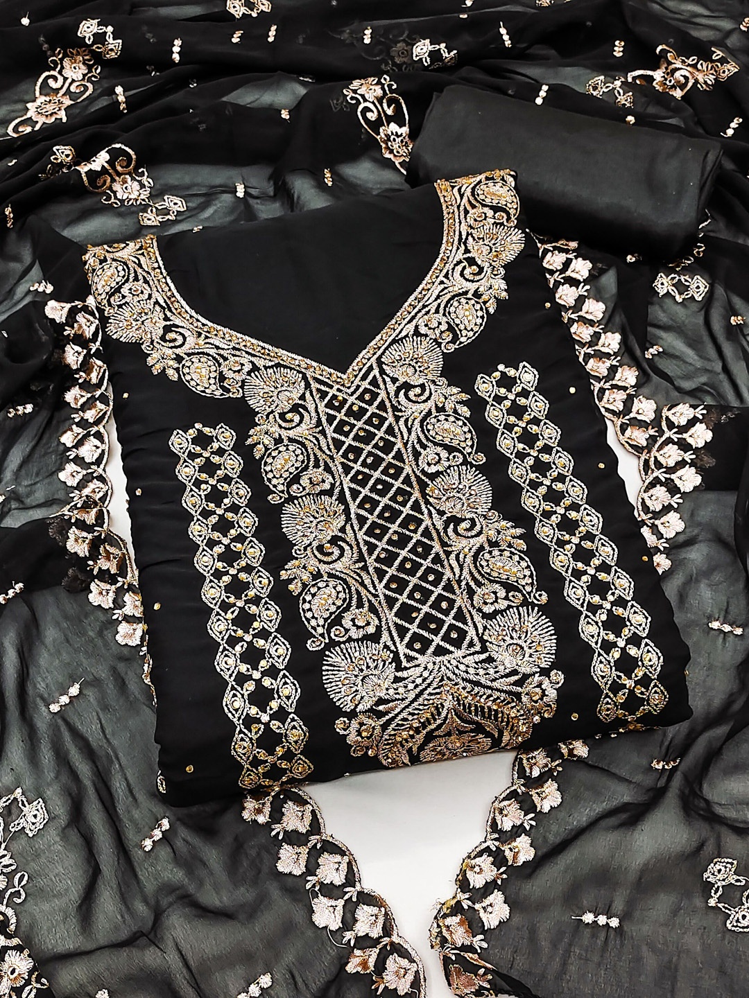 Maroosh Ethnic Motifs Embroidered Sequinned Unstitched Dress Material, Black
Maroosh Ethnic Motifs Embroidered Sequinned Unstitched Dress Material, Black