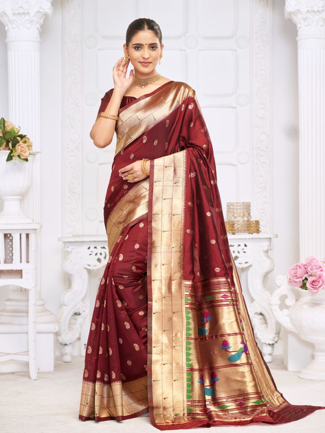 Royal Rajgharana Saree Woven Design Zari Pure Silk Banarasi Sarees, Maroon
Royal Rajgharana Saree Woven Design Zari Pure Silk Banarasi Sarees, Maroon