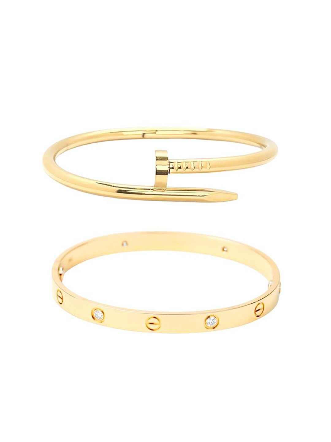 MEENAZ Set of 2 Gold-Plated AD-Stone Studded Stainless Steel Anti Tarnish Kada Bracelets
MEENAZ Set of 2 Gold-Plated AD-Stone Studded Stainless Steel Anti Tarnish Kada Bracelets