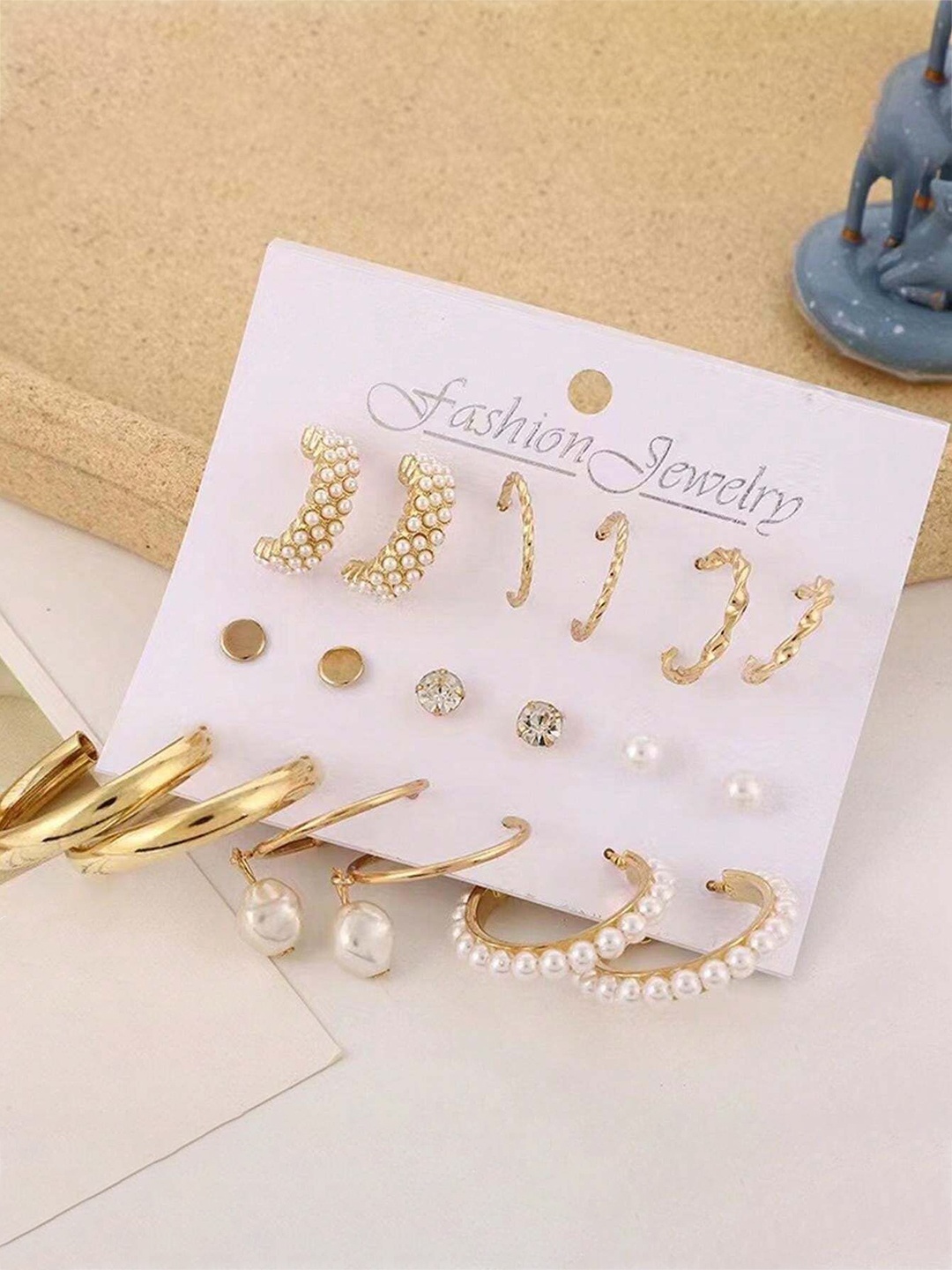 PolluxCraft Set Of 9 Gold-Plated Geometric Crystals & Pearls Beaded Studs & Hoop Earrings
PolluxCraft Set Of 9 Gold-Plated Geometric Crystals & Pearls Beaded Studs & Hoop Earrings