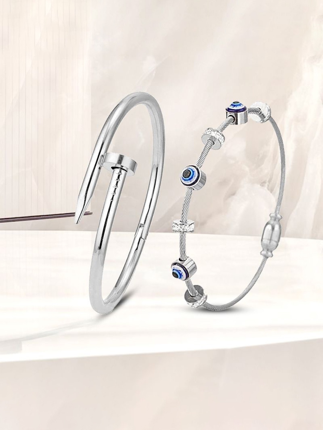 MEENAZ Set of 2 Silver-Plated AD-Stone Studded Stainless Steel Anti Tarnish Kada Bracelets
MEENAZ Set of 2 Silver-Plated AD-Stone Studded Stainless Steel Anti Tarnish Kada Bracelets