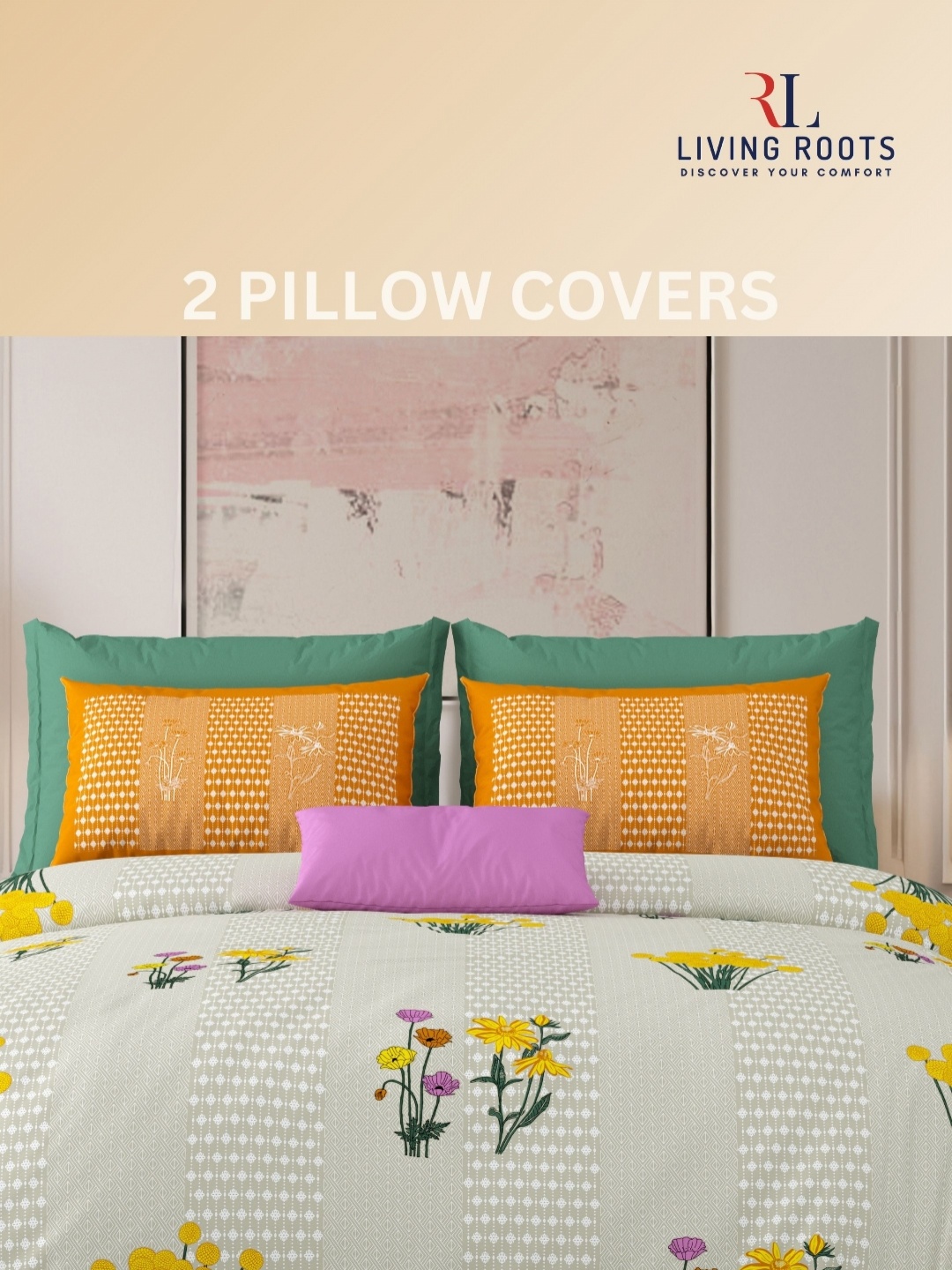 LIVING ROOTS Yellow & White Floral 210 TC Pure Cotton King Bedsheet Set 2.64 m x 2.64 m
LIVING ROOTS Yellow & White Floral 210 TC Pure Cotton King Bedsheet Set 2.64 m x 2.64 m