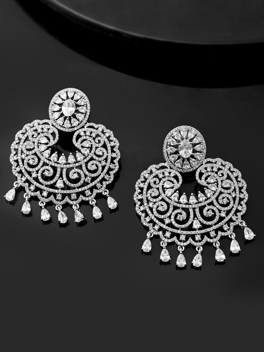Voylla Sparkling Rhodium Plated American Diamond Studded Contemporary Drop Earrings, Silver
Voylla Sparkling Rhodium Plated American Diamond Studded Contemporary Drop Earrings, Silver