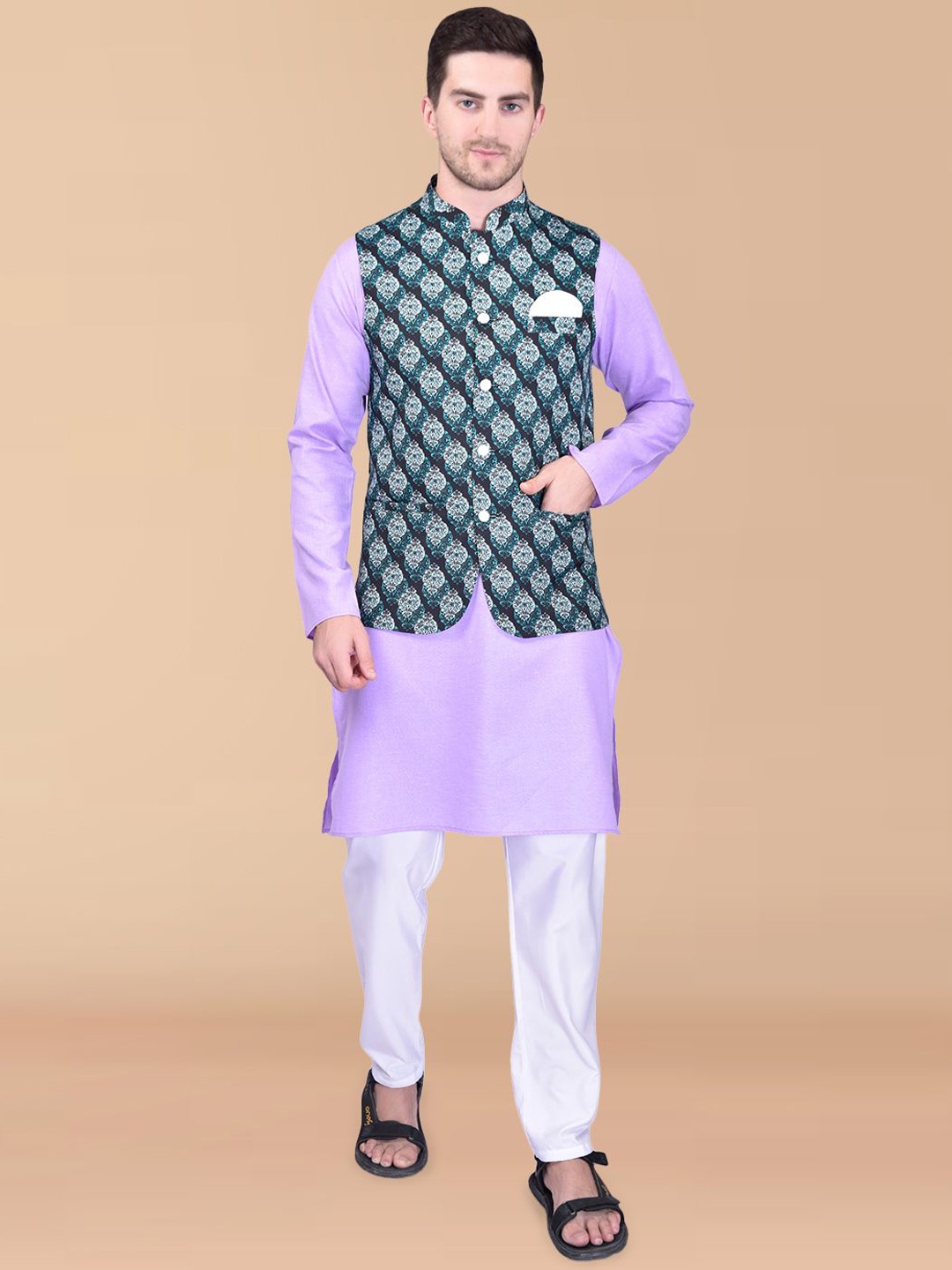 PRINTINDIA Mandarin Collar Pure Cotton Straight Kurta with Trouser & Nehru Jacket, Lavender
PRINTINDIA Mandarin Collar Pure Cotton Straight Kurta with Trouser & Nehru Jacket, Lavender