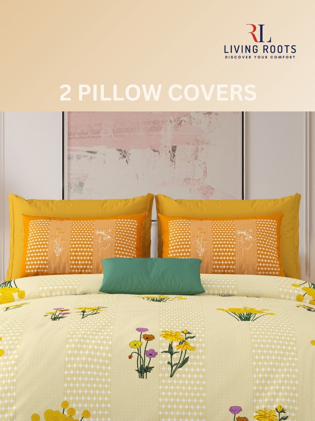 LIVING ROOTS Yellow & White Floral 210 TC Pure Cotton King Bedsheet Set 2.64 m x 2.64 m
LIVING ROOTS Yellow & White Floral 210 TC Pure Cotton King Bedsheet Set 2.64 m x 2.64 m