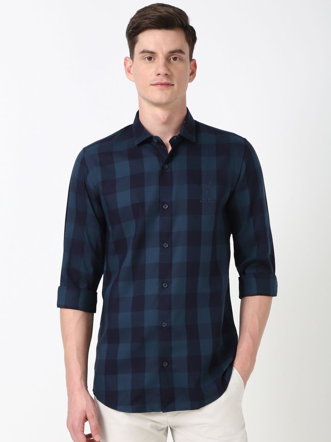 Peter England Casuals Men Spread Collar Checked Cotton Slim Fit Casual Shirt, Navy blue
Peter England Casuals Men Spread Collar Checked Cotton Slim Fit Casual Shirt, Navy blue