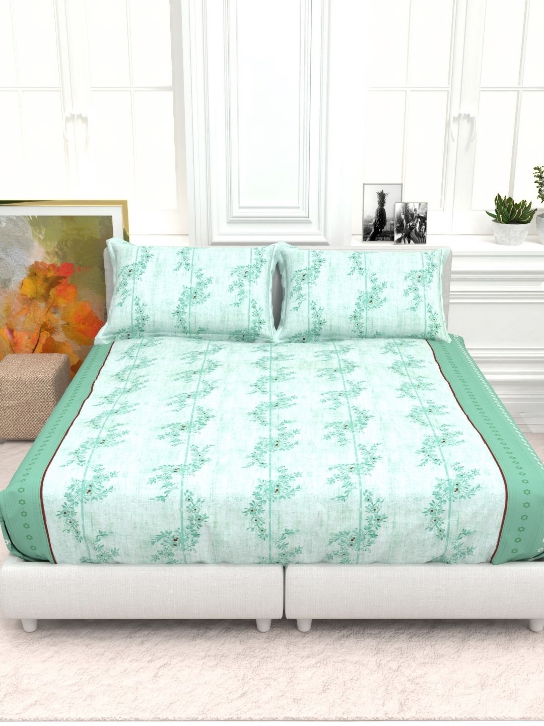 THE WHITE MOSS Green & Brown Floral Cotton 210 TC Double King Bedsheet Set-2.75 m x2.75 m
THE WHITE MOSS Green & Brown Floral Cotton 210 TC Double King Bedsheet Set-2.75 m x2.75 m