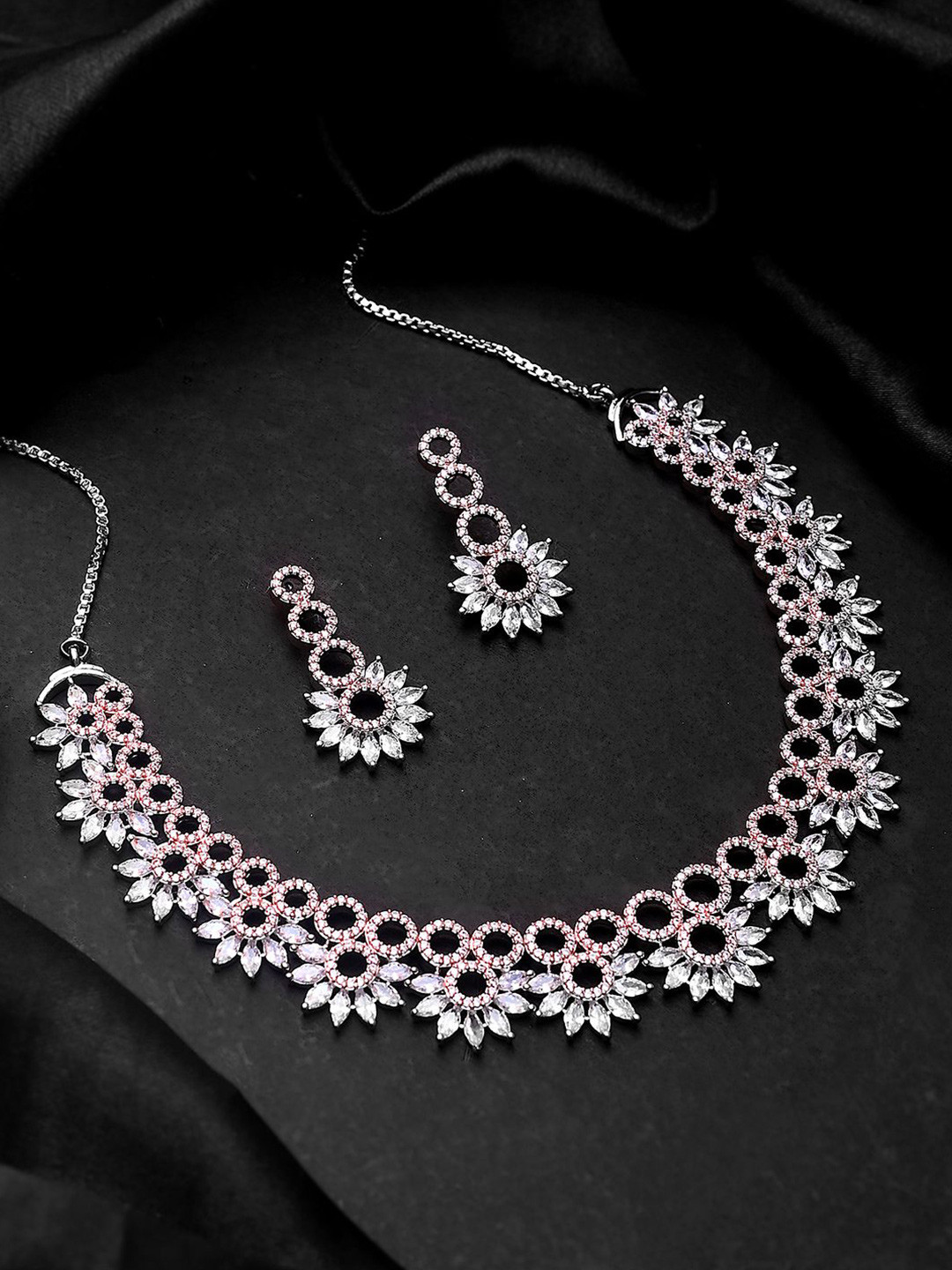 Voylla Sparkling Elegance Gleaming Rhodium Plated American Diamond Necklace Set, Silver
Voylla Sparkling Elegance Gleaming Rhodium Plated American Diamond Necklace Set, Silver