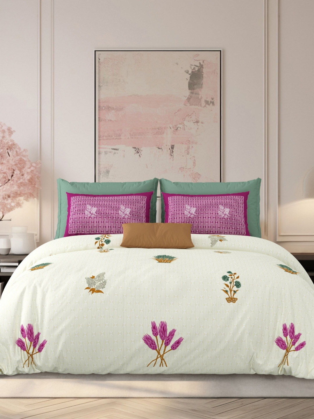 LIVING ROOTS Cream-Coloured & Purple Floral 210 TC King Bedsheet with 2 Pillow Covers
LIVING ROOTS Cream-Coloured & Purple Floral 210 TC King Bedsheet with 2 Pillow Covers