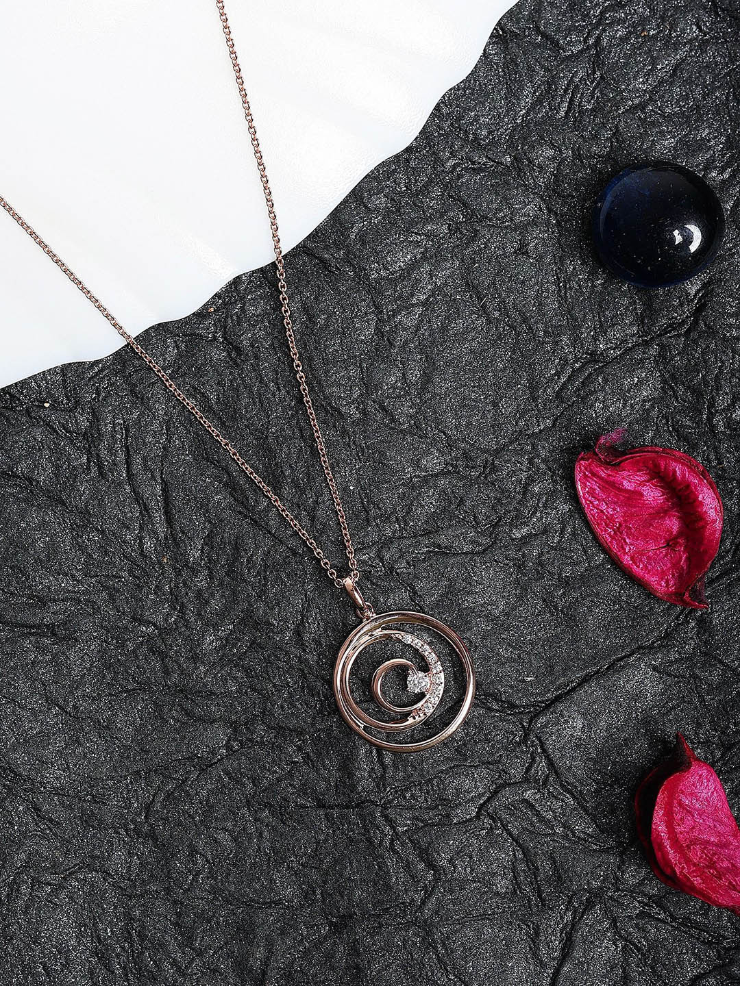 DIAVO 925 Sterling Silver Rose Gold-Plated Cubic Zirconia Circular Pendant With Chain
DIAVO 925 Sterling Silver Rose Gold-Plated Cubic Zirconia Circular Pendant With Chain