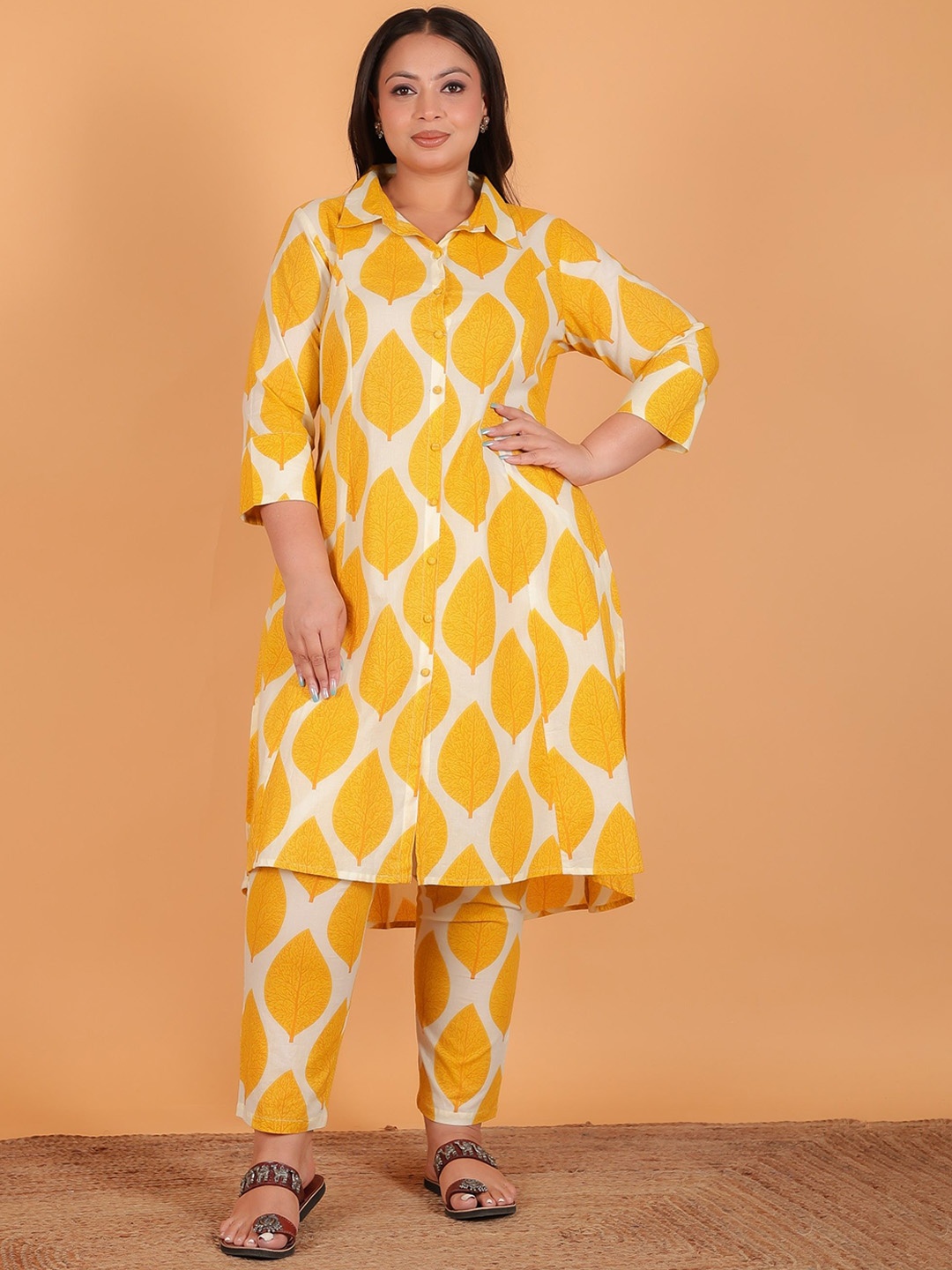 Aramya Ethnic Motifs Printed Shirt Collar Pure Cotton A-Line Kurta With Trousers, Yellow
Aramya Ethnic Motifs Printed Shirt Collar Pure Cotton A-Line Kurta With Trousers, Yellow